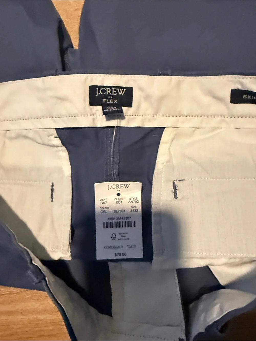 J. Crew Men’s Slate Blue Flat-Front Chino Pants